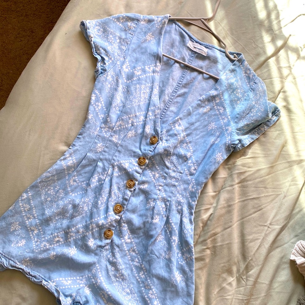 Urban Outfitters UO | extra soft denim romper with bandana design and buttons